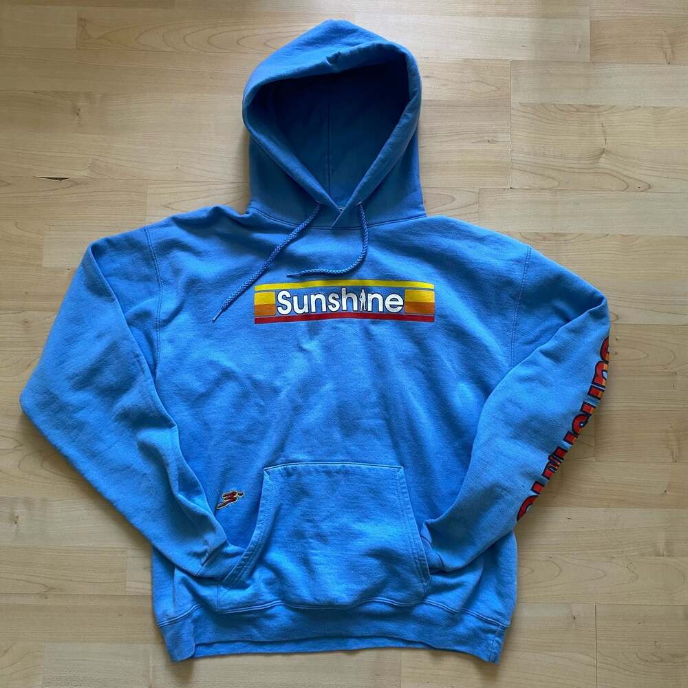 Sunshine Retro Pullover Hoodie Blue Sweatshirt Graphic Print